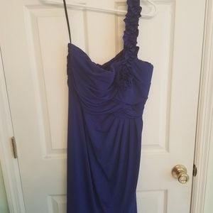 Royal Blue Flower Ruching 1 Shoulder Dress